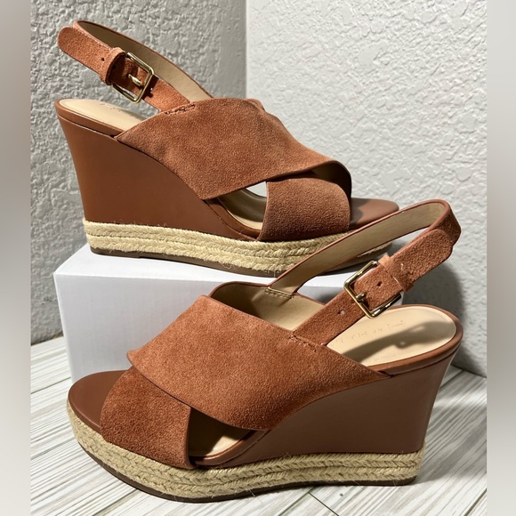 H by Halston Slingback Crossover Espadrille Wedge sandals cognac brown size 8.5 - Picture 1 of 14